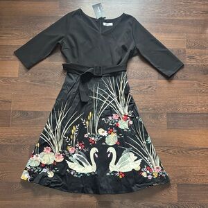 Mixinni Retro Style Swan Swing Dress Black XXL
